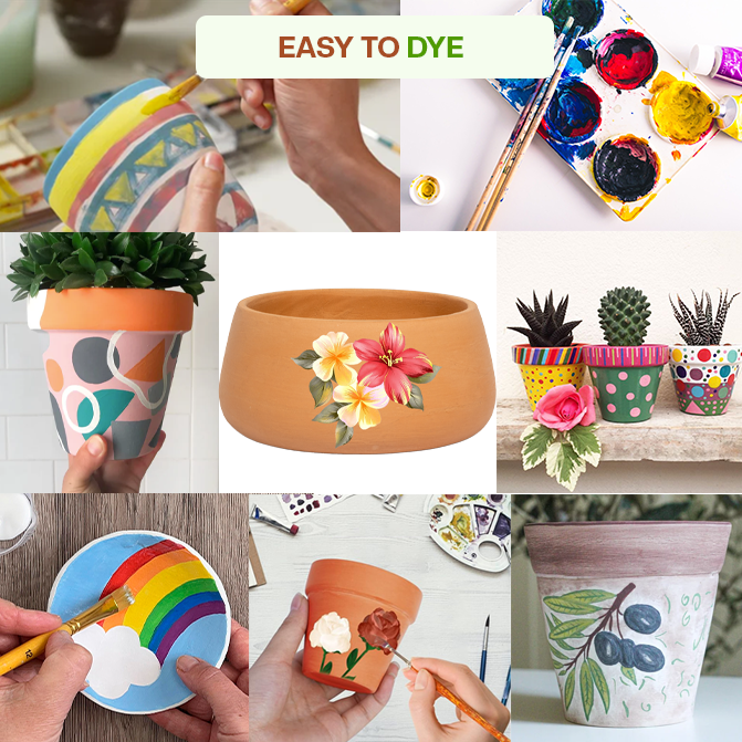 Diy Painted clay garden pots with floral and abstract artwork, showcasing creative decoration ideas for terracotta planters.