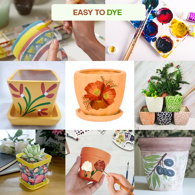 Diy Painted clay garden pots with floral and abstract artwork, showcasing creative decoration ideas for terracotta planters.