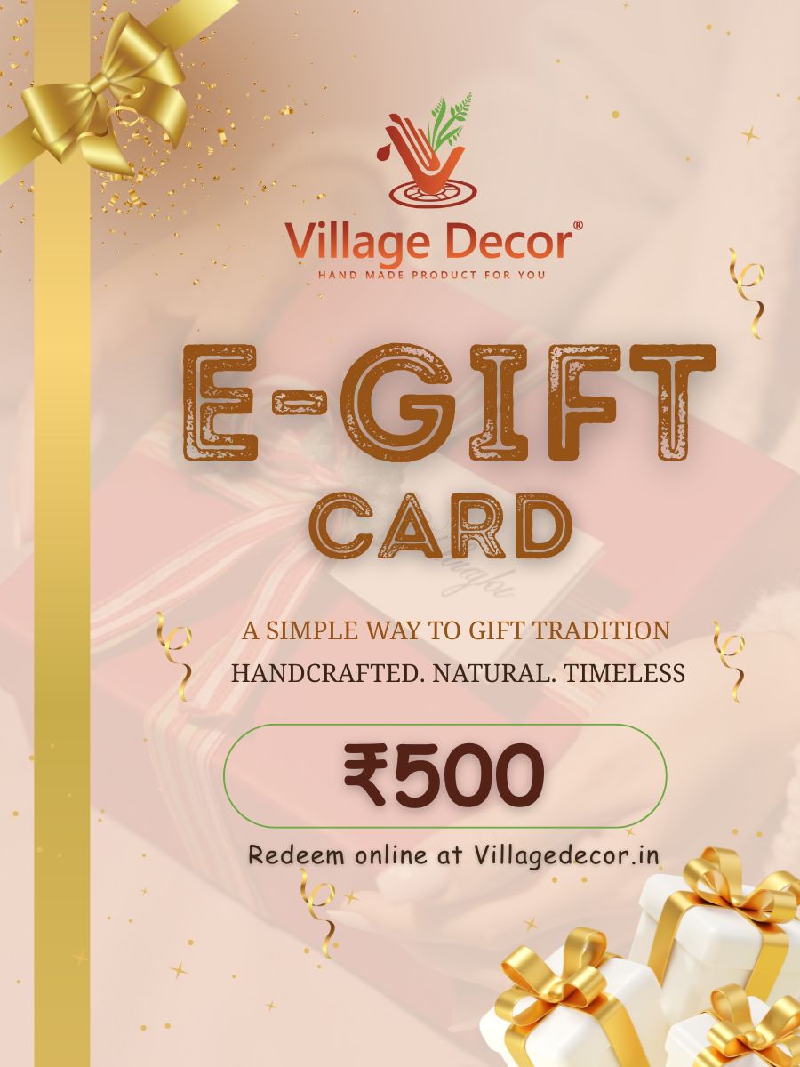 Village Decor ₹500 e-gift card for festival and special occasion gifting, featuring handcrafted decor and traditional kitchenware