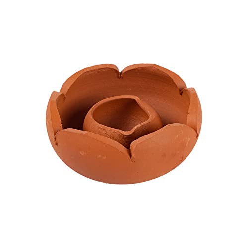 Single terracotta lotus-shaped diya with a natural clay finish, featuring petal-like outer design and central oil holder.