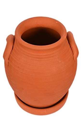 Jar-shaped garden pots made of clay with side handles, perfect for indoor plants, outdoor gardens, and rustic home decor.