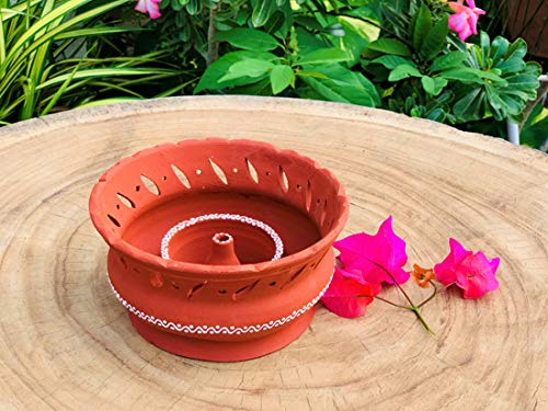 Terracotta Vallar Oil Diya | Handmade Traditional Lamp For Festival and Puja (Height - 3 Inch)