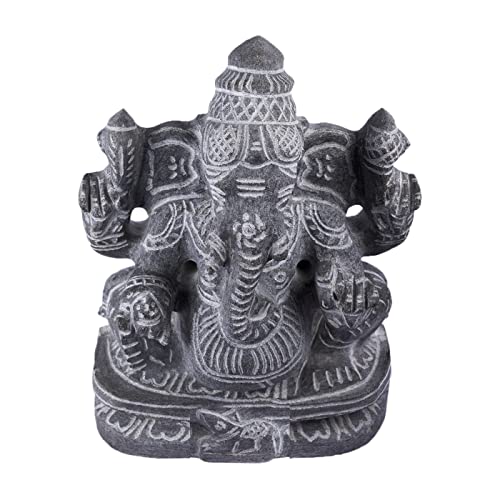 Black stone Vinayagar idol white background view handcrafted Ganesha statue for home decor vastu and spiritual placement.
