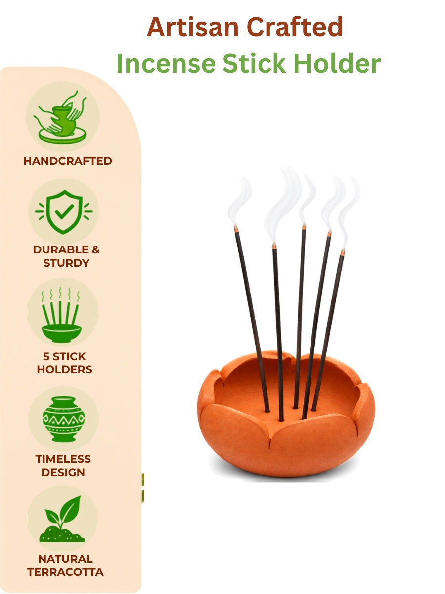 Terracotta agarbatti Stand / Vathi Stand, Incense Stick Holder (Pack of 3)