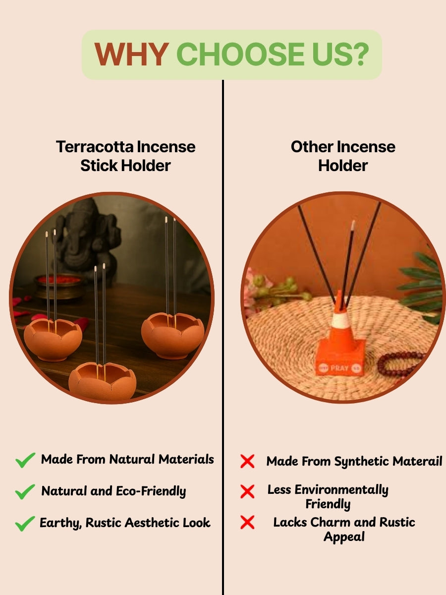 Terracotta agarbatti Stand / Vathi Stand, Incense Stick Holder (Pack of 3)
