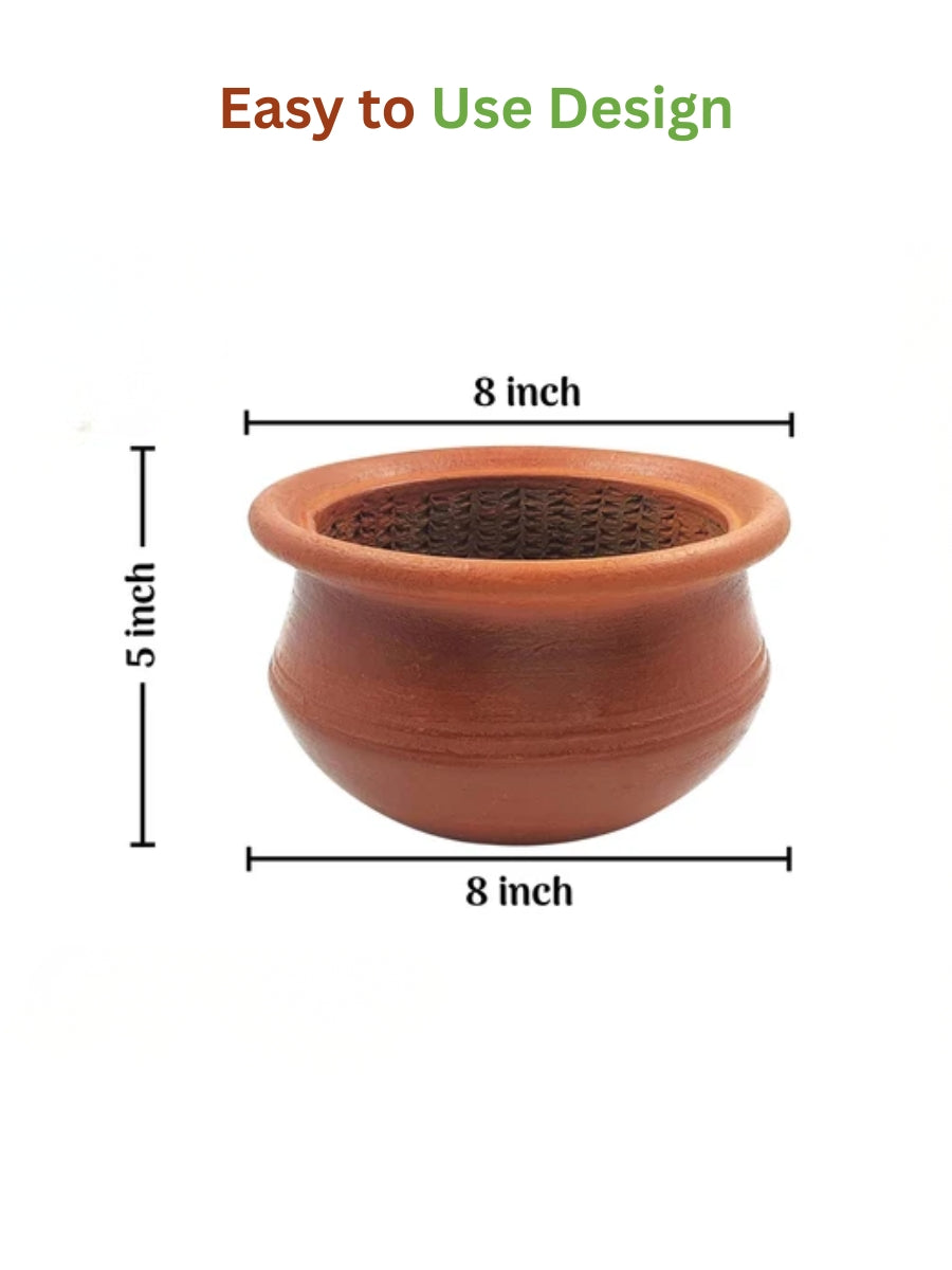Clay Keerai Chetti | Cookware for easy mashing of dals and spinach|  Mitti Ke Bartan - (Small(1.5 litres))