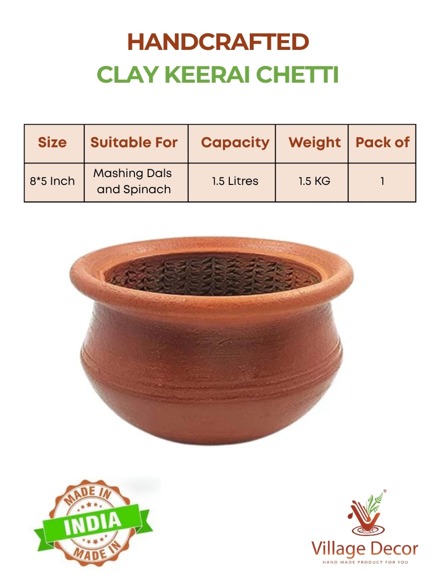 Clay Keerai Chetti | Cookware for easy mashing of dals and spinach|  Mitti Ke Bartan - (Small(1.5 litres))