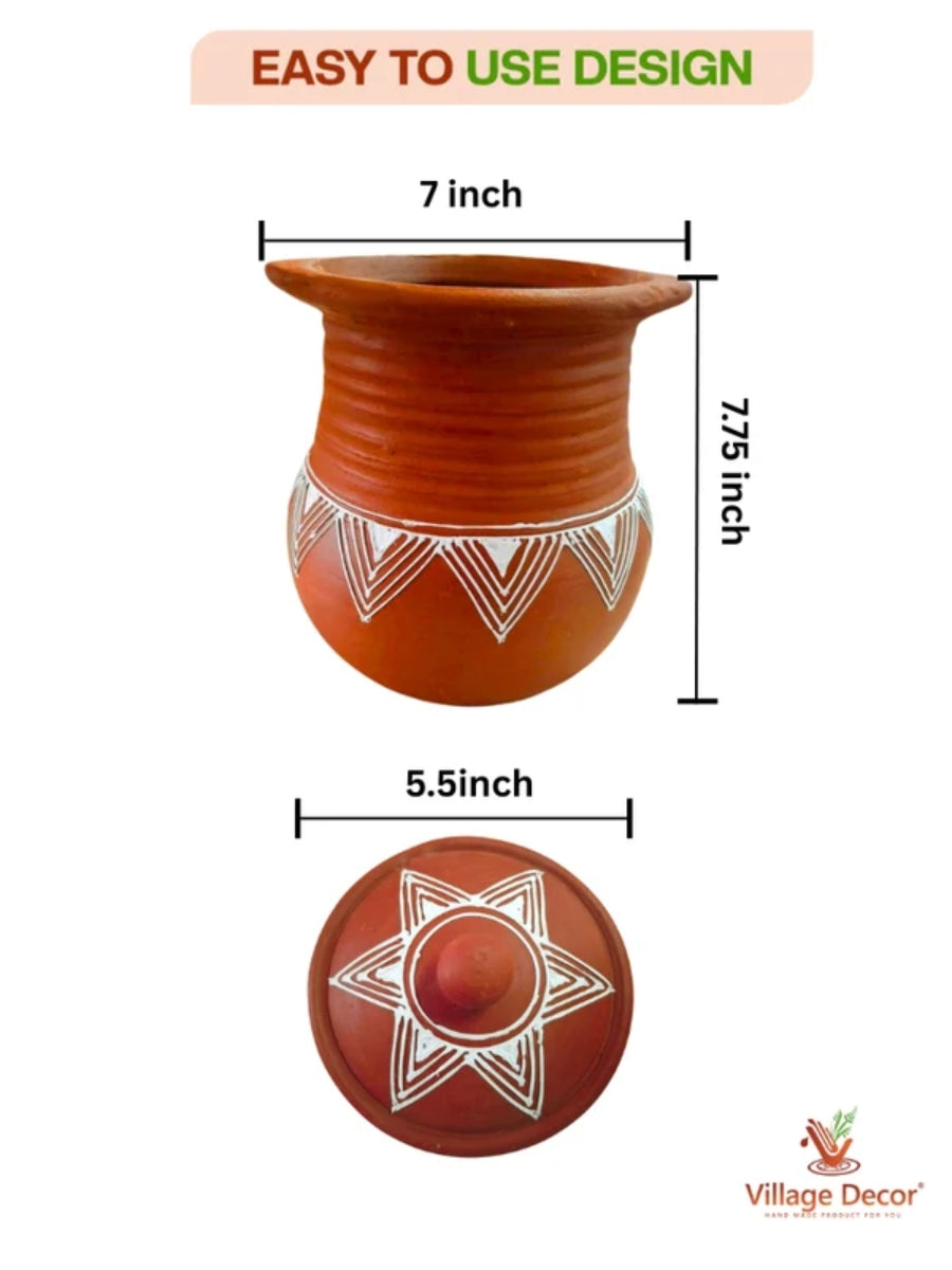 Handmade Earthern Clay Pongal Pot | Mitti Ke Bartan, 100% Healthier & Traditional Cooking - 3 Liter