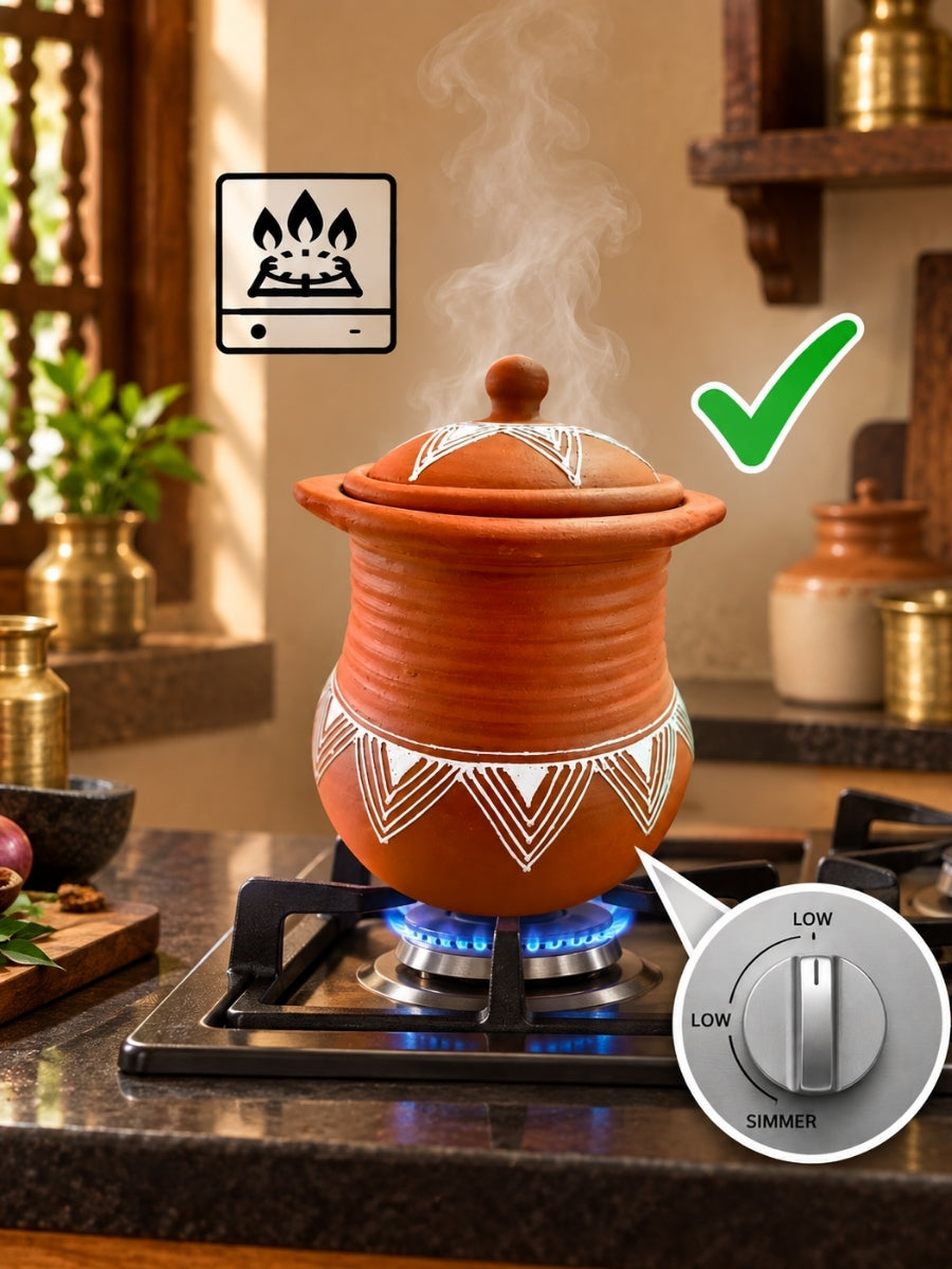 Handmade Earthern Clay Pongal Pot | Mitti Ke Bartan, 100% Healthier & Traditional Cooking - 3 Liter