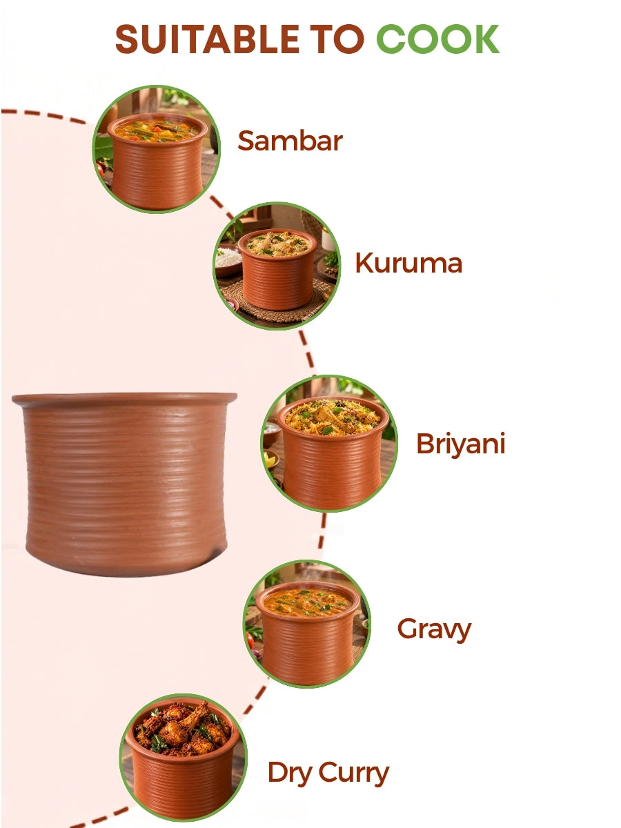 Earthen Clay Biryani Pot – 5 Liter | Mitti Ke Bartan, Traditional Cooking, Handmade, 100% Toxin Free