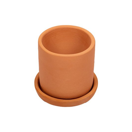 Village Decor Terracotta Cylinder shape Planter with Tray (Dia - 4 inch)