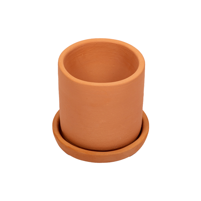 Village Decor Terracotta Cylinder shape Flower Pot with Tray (Dia - 4 inch)