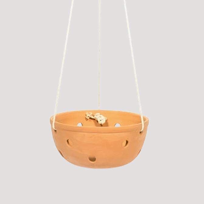 Village Decor Terracotta Hanging Bowl Shape Orchid Planter wit Rope (Dia - 8.8 inch)