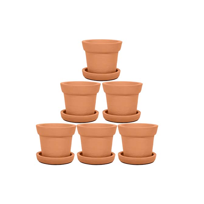 Terracotta Succulent Pot with Bottom Tray (Brown, 3 x 3 inch) (3 inch 6 Qty)