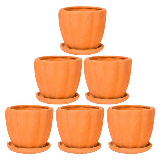 Village Decor Terracotta Planter Lined Planter with Tray Small Pack of 6 - (Dia 4 inch)