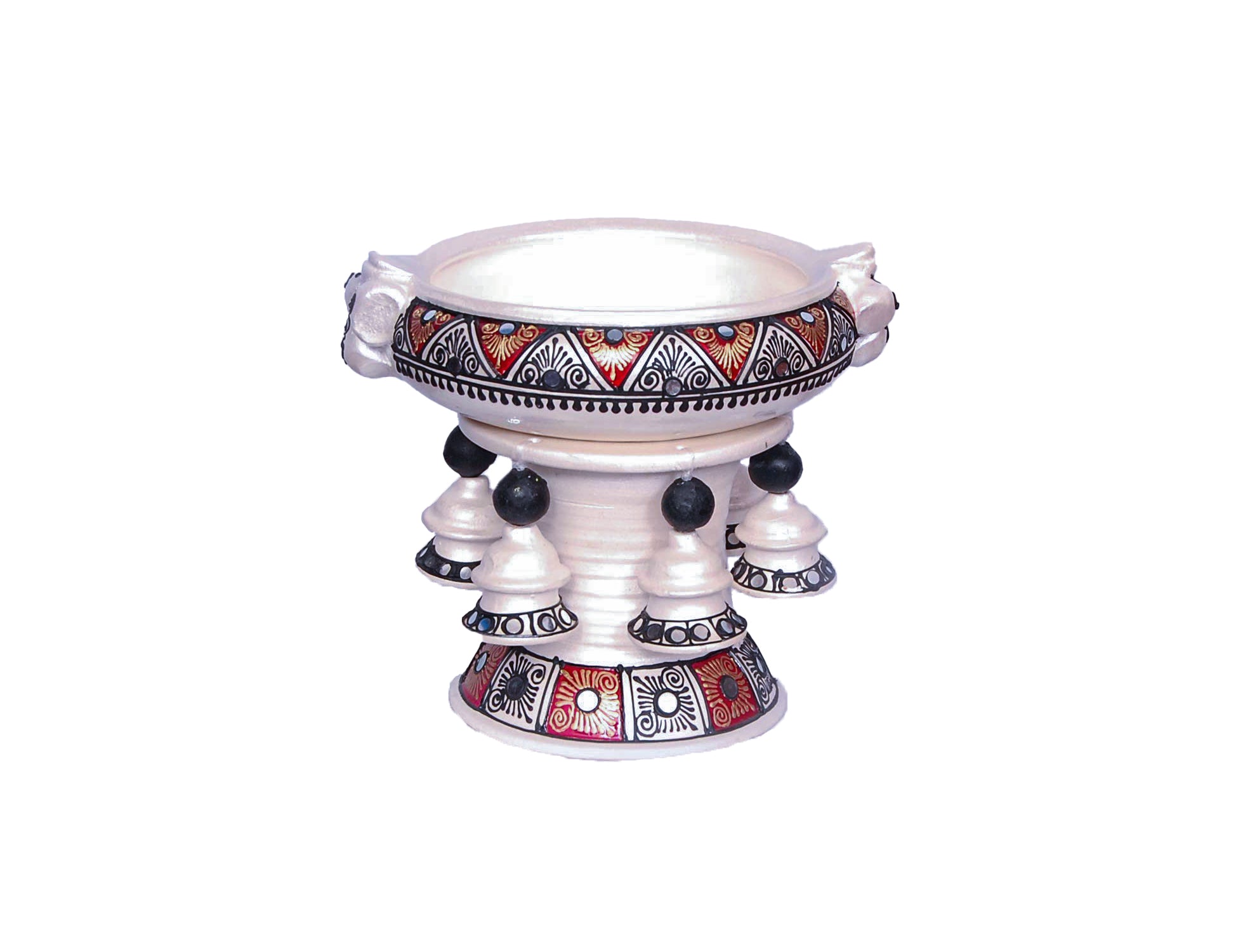 Terracotta Decorative Flower urli with stand White - 6inch