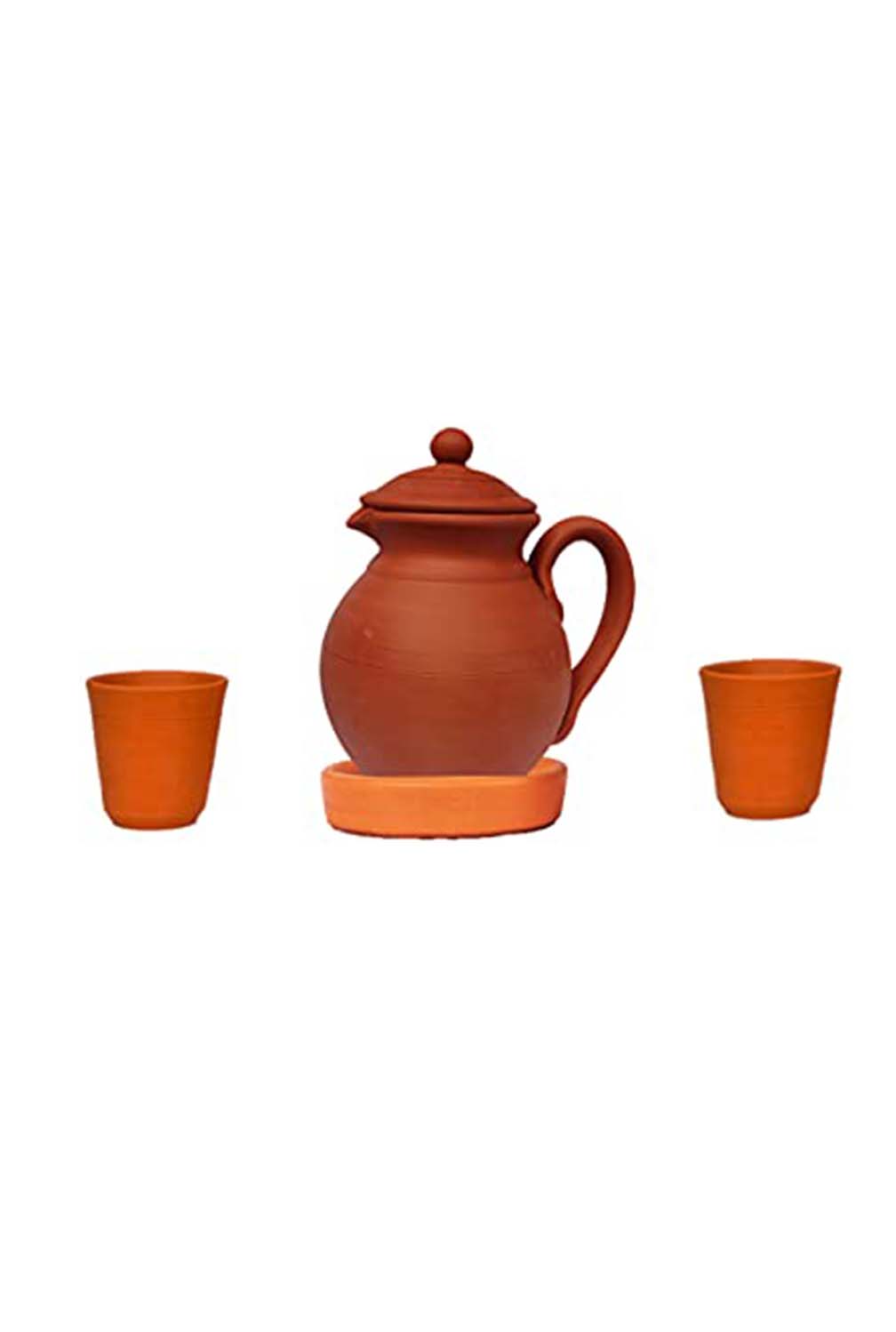 Terracotta clay Water Jug with Glass(Pre-seasoned) - 1500 ml