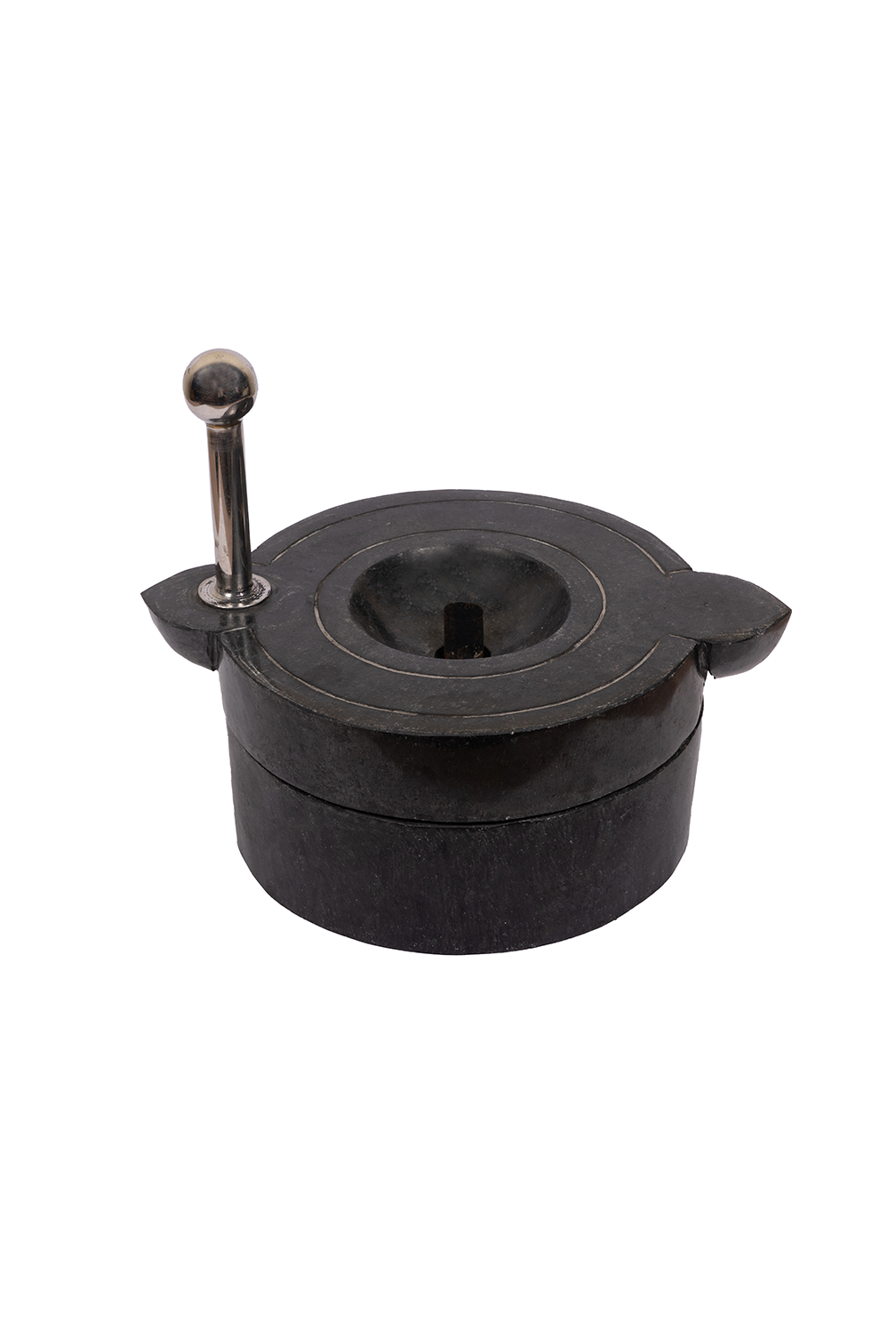 Black Carved Handmade Polished Patthar Ki Chakki |Stone Mill/Grinder (Dia - 10 inch)
