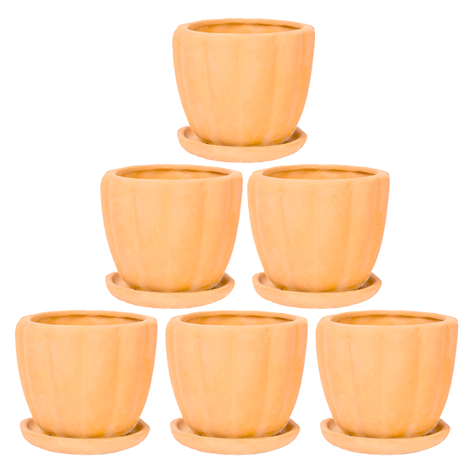 Village Decor Terracotta Succulent Pot Lined Planter with Tray Small Pack of 6 - (Dia 4 inch)