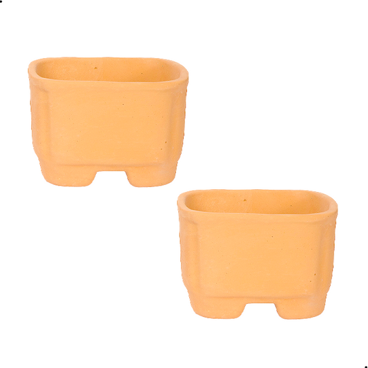 Terracotta Square Shape Bonsai Pot Pack of 2- (Width 3.7 inch)