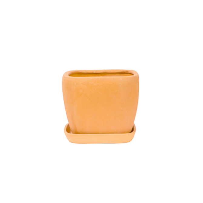 Village Decor Square Pot with Tray (L * W - 4.5 * 4.5 inch)
