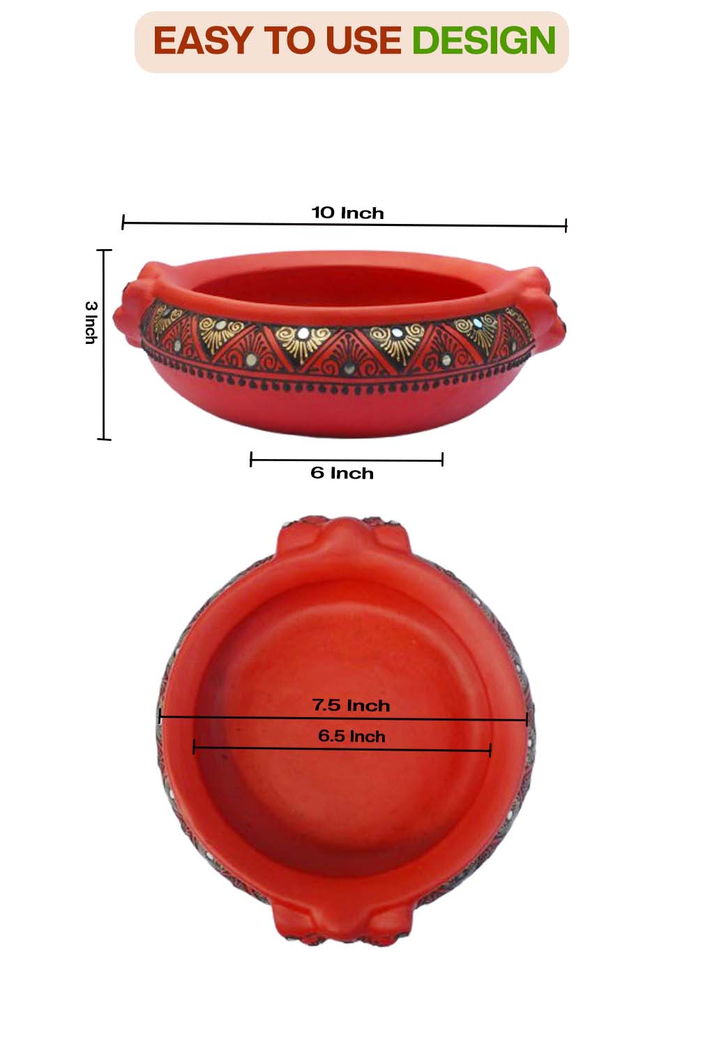 Terracotta Painted Decorative Flower Red Urli -9 inch