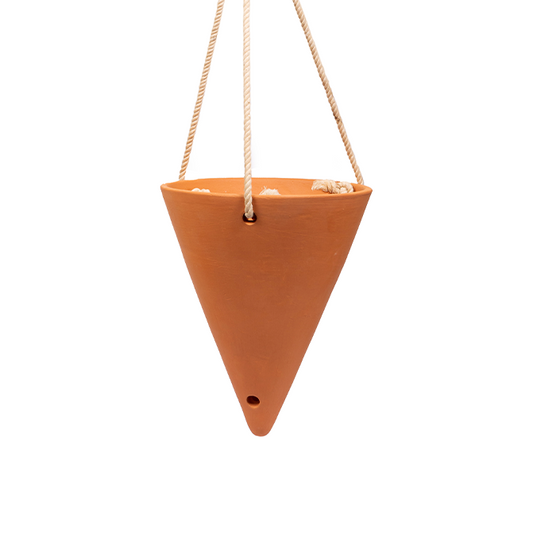 Terracotta Hanging Cone Planter with Rope