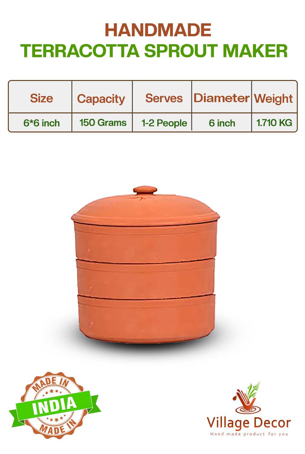 Terracotta Sprout Maker Box (3 container with lid)