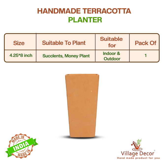 Terracotta Rectangluar Shape Planter (Height - 8 inch)