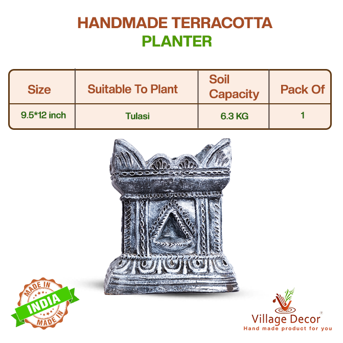 Terracotta Tulsi Pot Black, 11 X 12 Inch