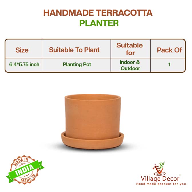 Terracotta Plant Container with Bottom Tray 6 inch