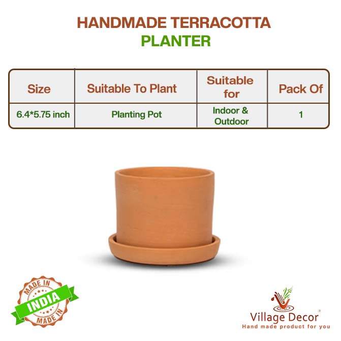 Terracotta Flower Pot with Bottom Tray 6 inch