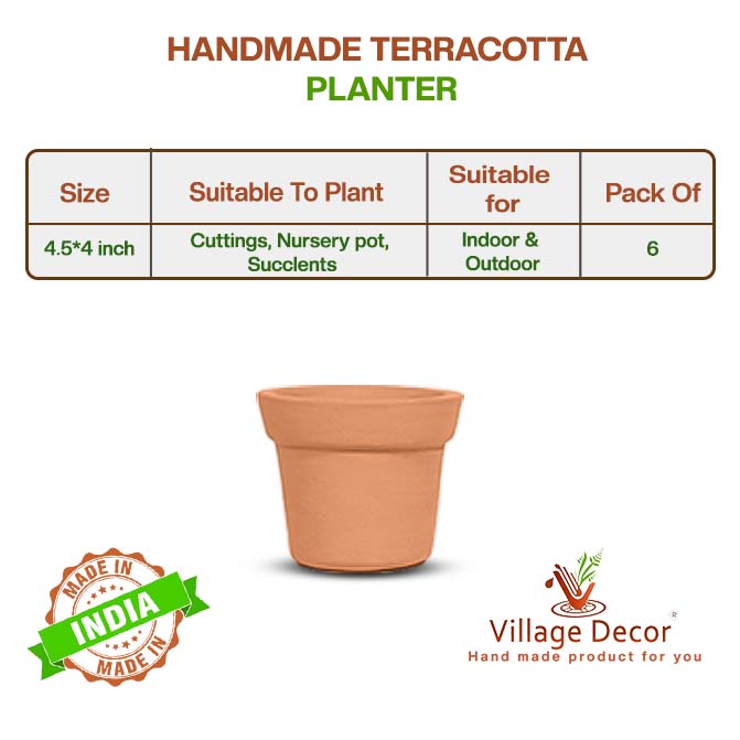 Terracotta Flower Pot without Bottom Tray 4inch