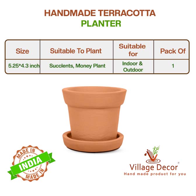 Terracotta Flower Pot with Tray (5 inch 1 Qty)