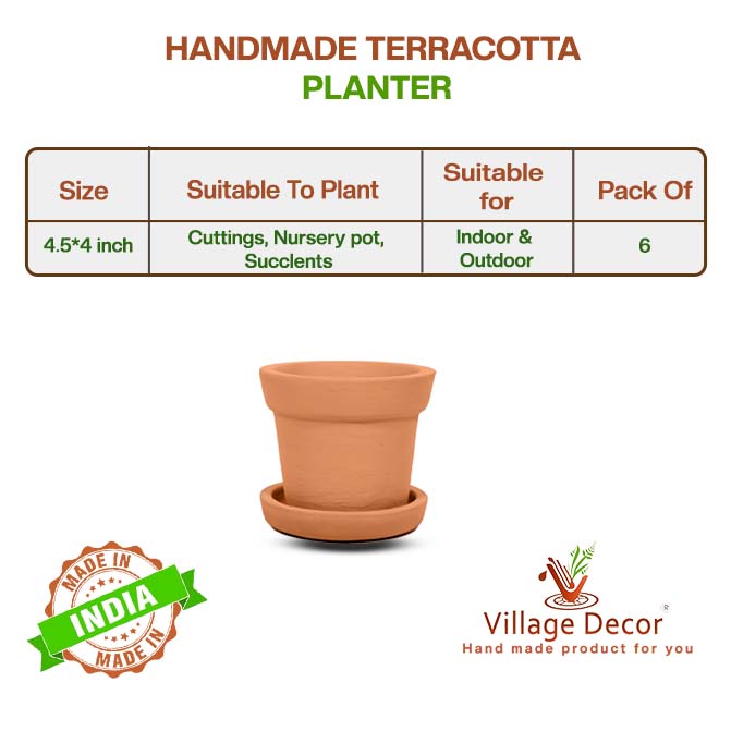Terracotta Flower Pot with Bottom Tray 4 inch