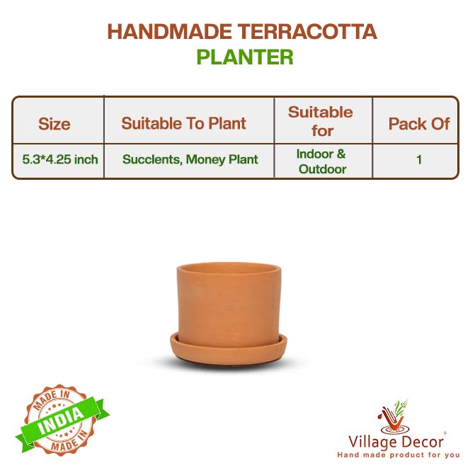 Terracotta Flower Pot with Bottom Tray, 4.5 Inch, Pack of 1