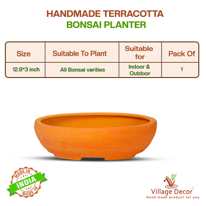 Village Decor Terracotta Oval shape Bonsai Planter (L * W - 12.8 * 8.5 inch)