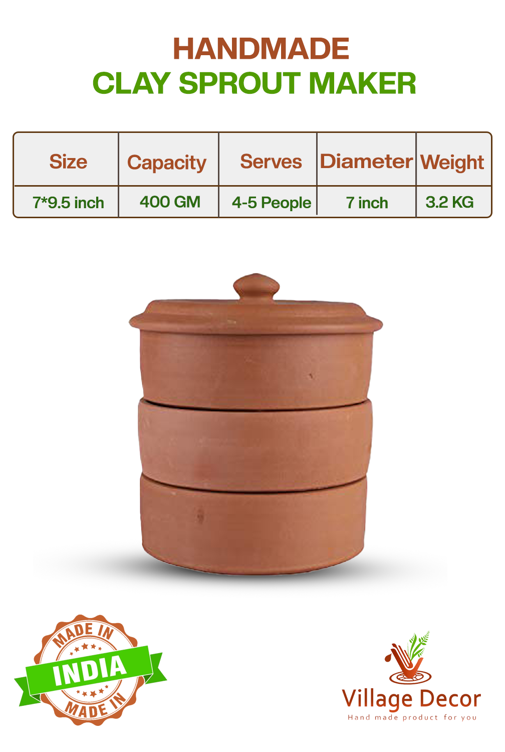 Earthen Clay Sprout Box (3 container)