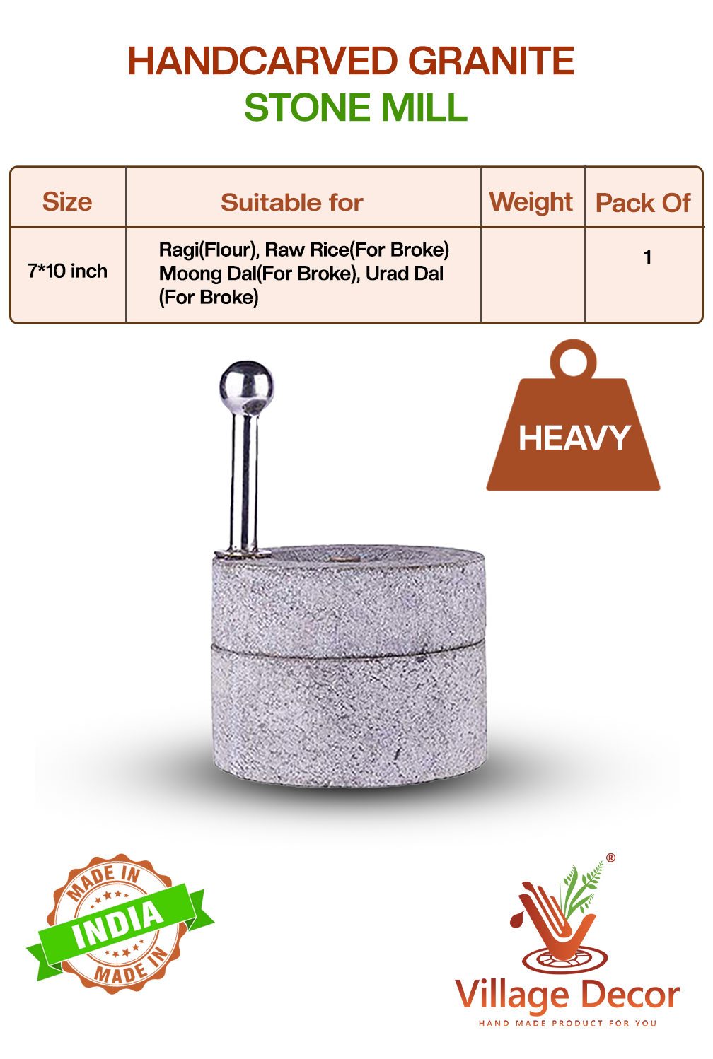 Black stone Handmade Stone Mill | Patthar Ki Chakki (Dia - 7 inch)
