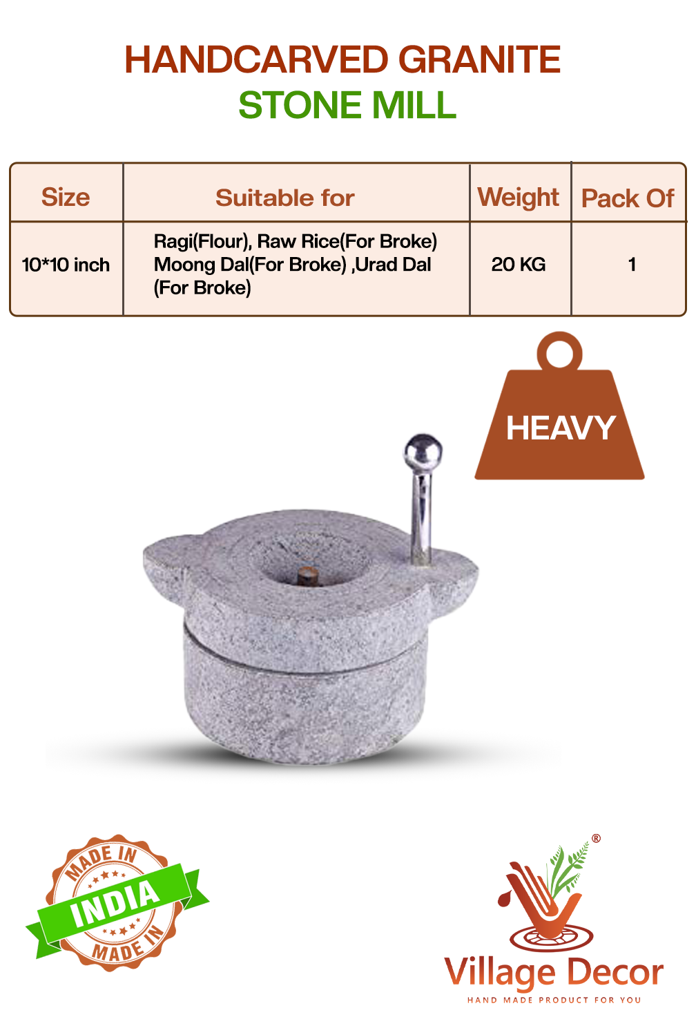 Black stone Handmade Stone Mill | Patthar Ki Chakki (Dia - 10 Inch)