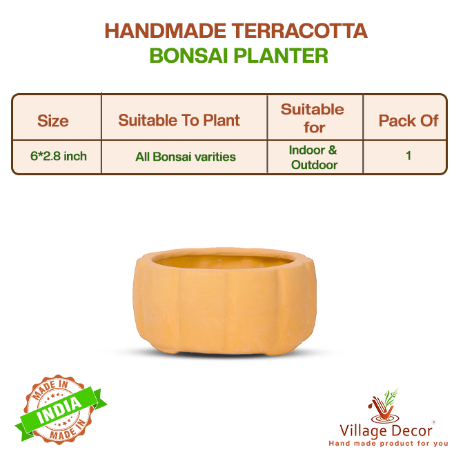 Village Decor Terracotta Round Bonsai Planter (Dia - 6 inch)