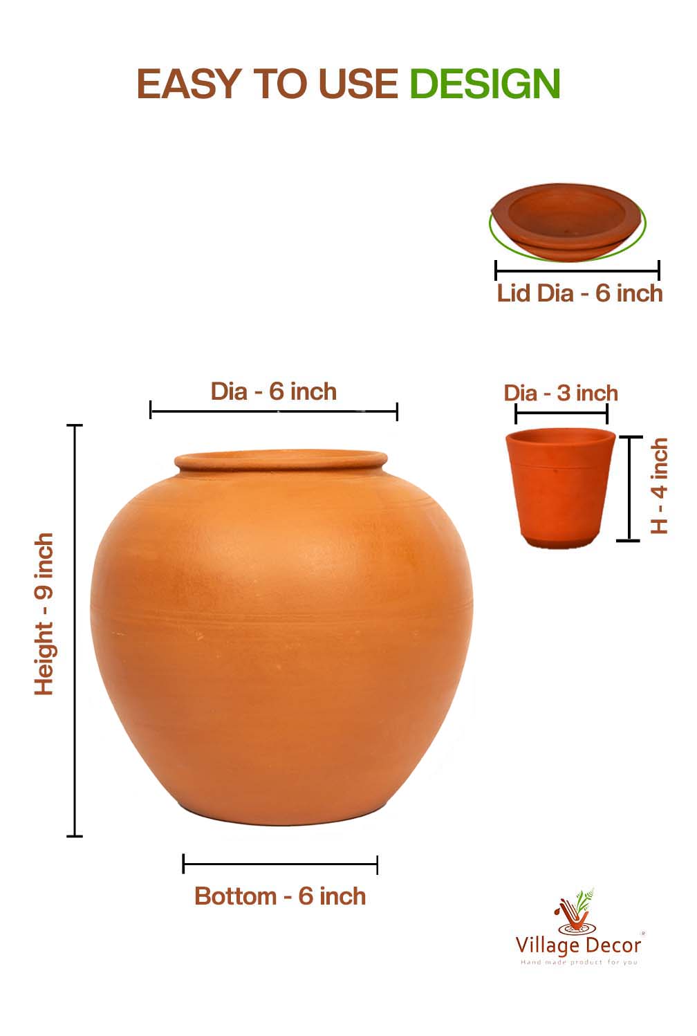 Village Decor Earthen Clay Water Pot with Lid (Pre-seasoned) 6000 ml