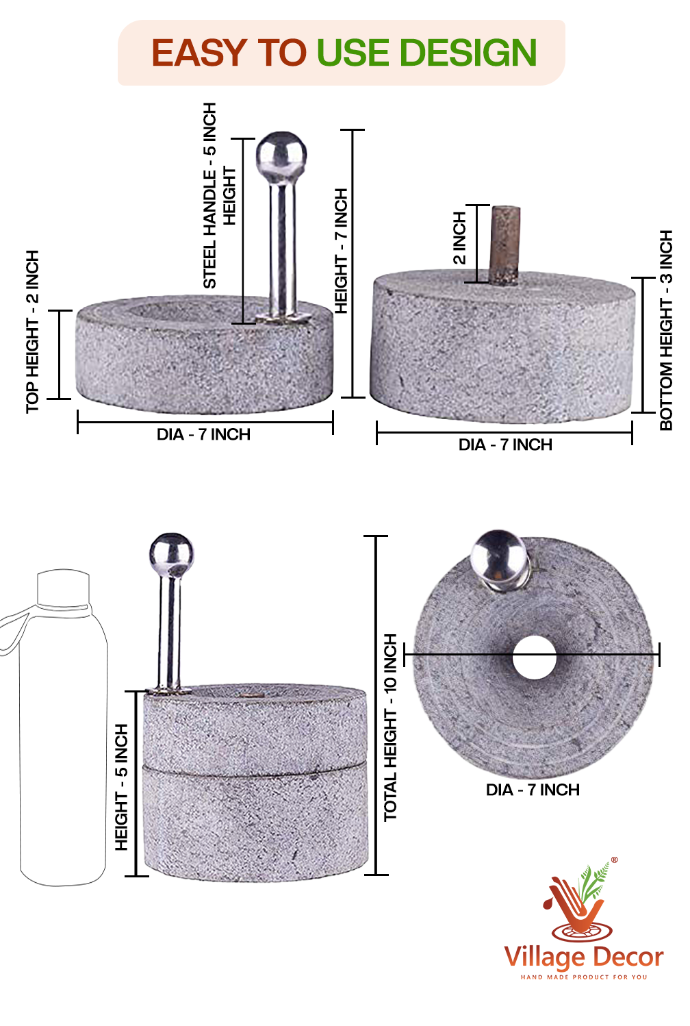 Black stone Handmade Stone Mill | Patthar Ki Chakki (Dia - 7 inch)