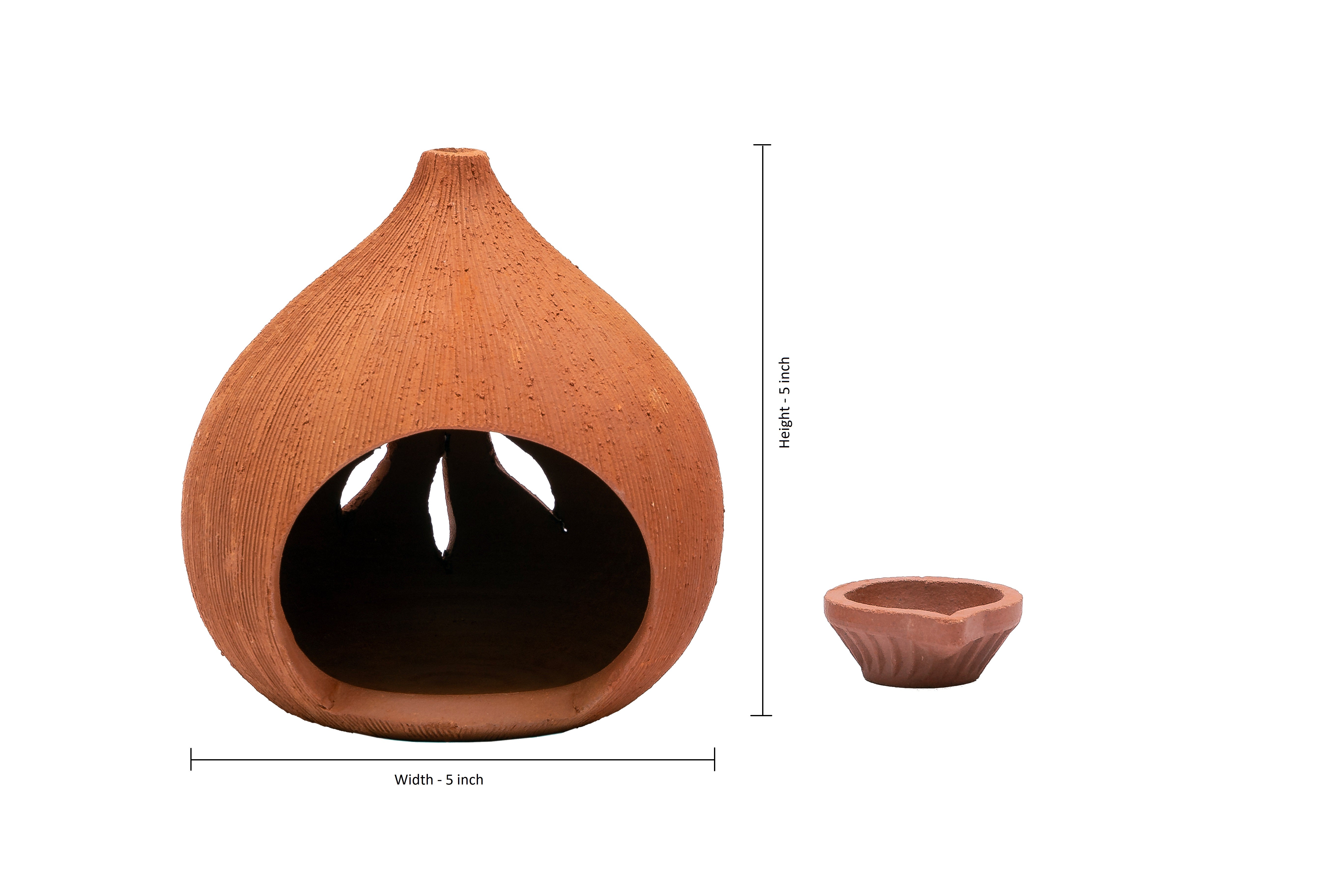 Terracotta Coconut Shape lamp Holder with lamp, Height - 5 inch