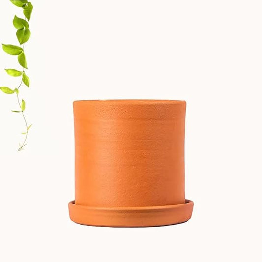 Village Decor Terracotta Cylinder shape Planter with Tray (Dia - 4 inch)