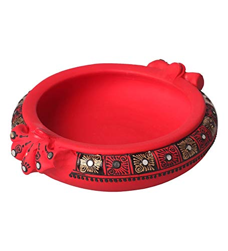 TerracottaHandpainted Red Urli, Showpiece Vastu Benefit, Decorative Bowl for Home  - (Dia- 9 inch)