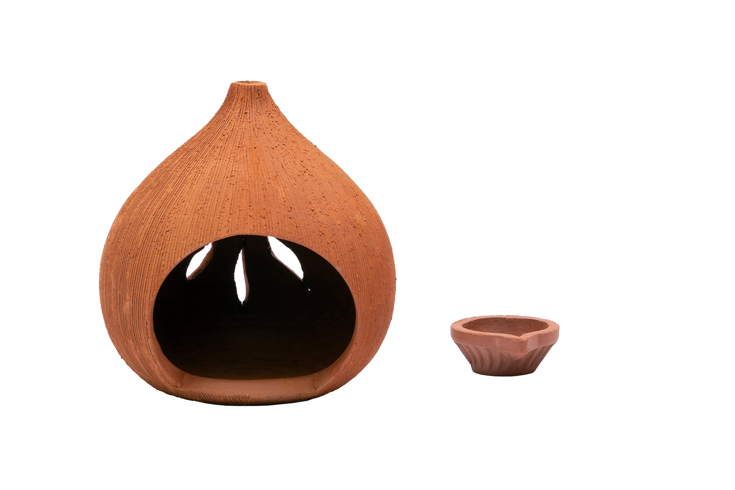 Terracotta Coconut Shape lamp Holder with lamp, Height - 5 inch