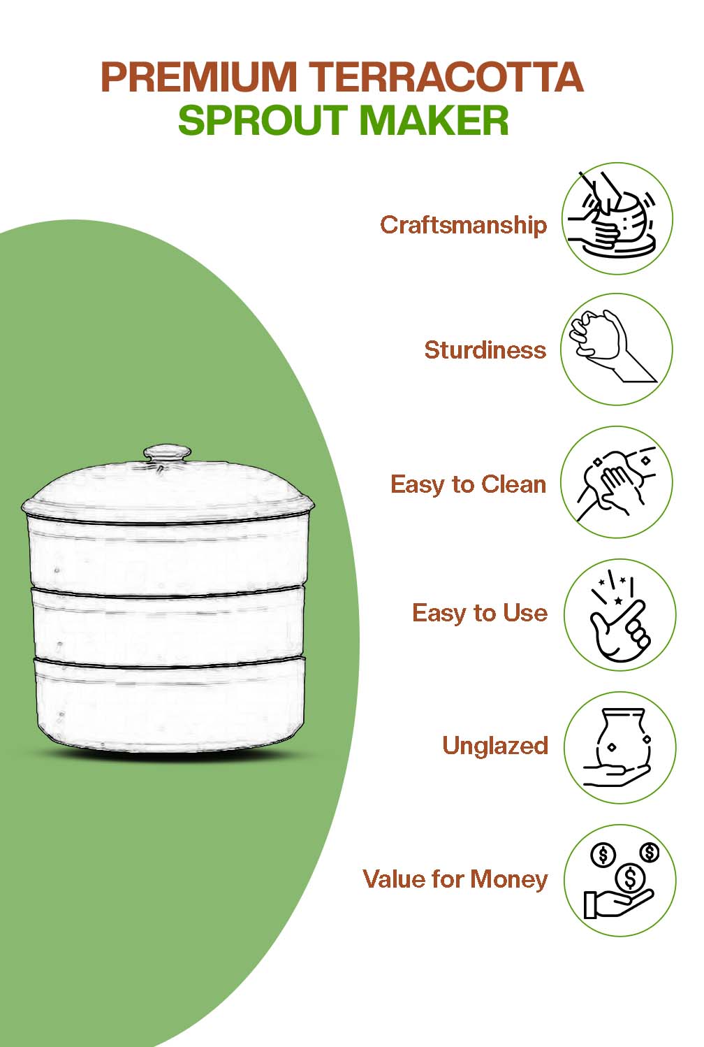 Terracotta Sprout Maker Box (3 container with lid)