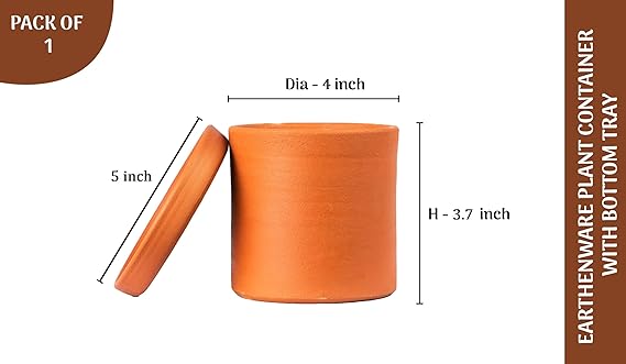 Village Decor Terracotta Cylinder shape Planter with Tray (Dia - 4 inch)