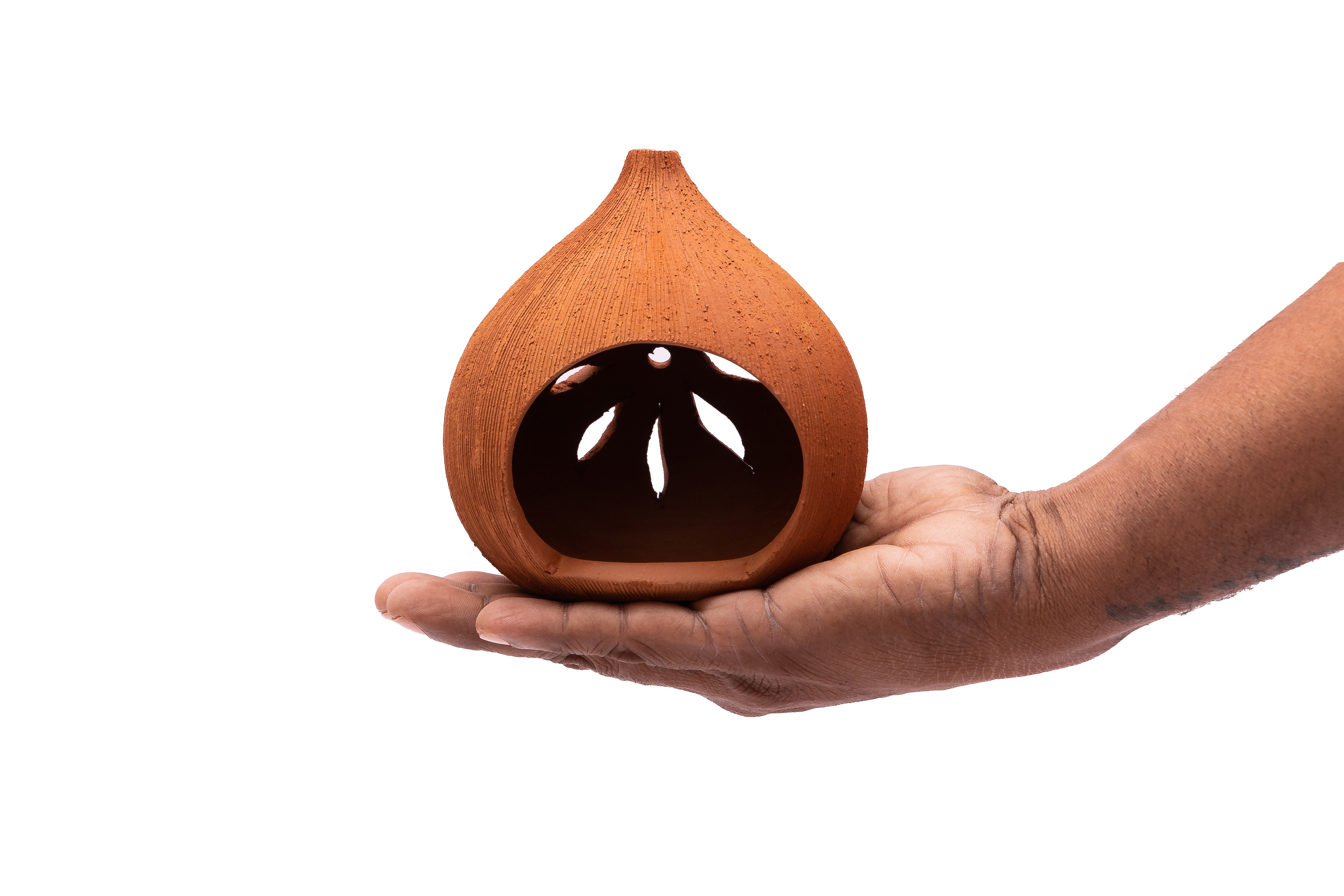 Terracotta Coconut Shape lamp Holder with lamp, Height - 5 inch